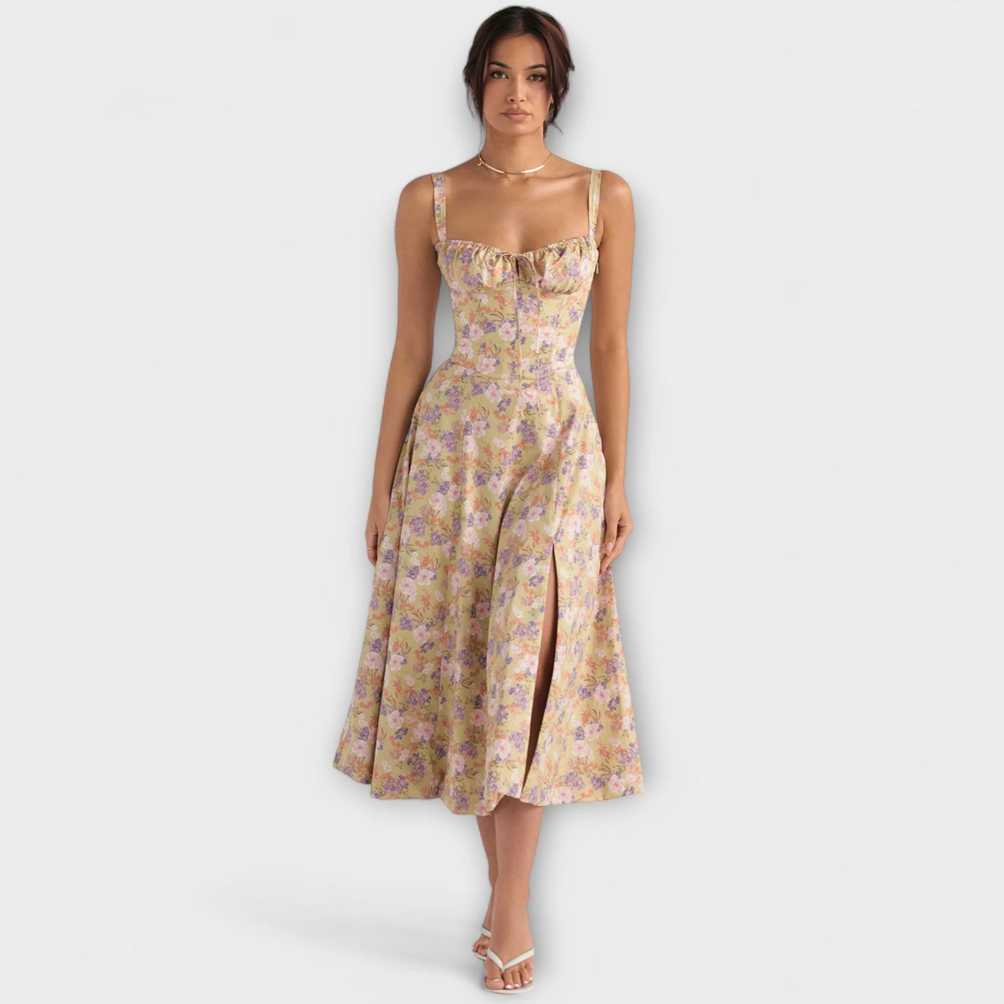 Zipporas - Fitted bustier dress with a modern spring floral print